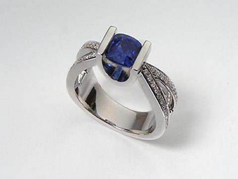 blue sapphire with diamonds ring